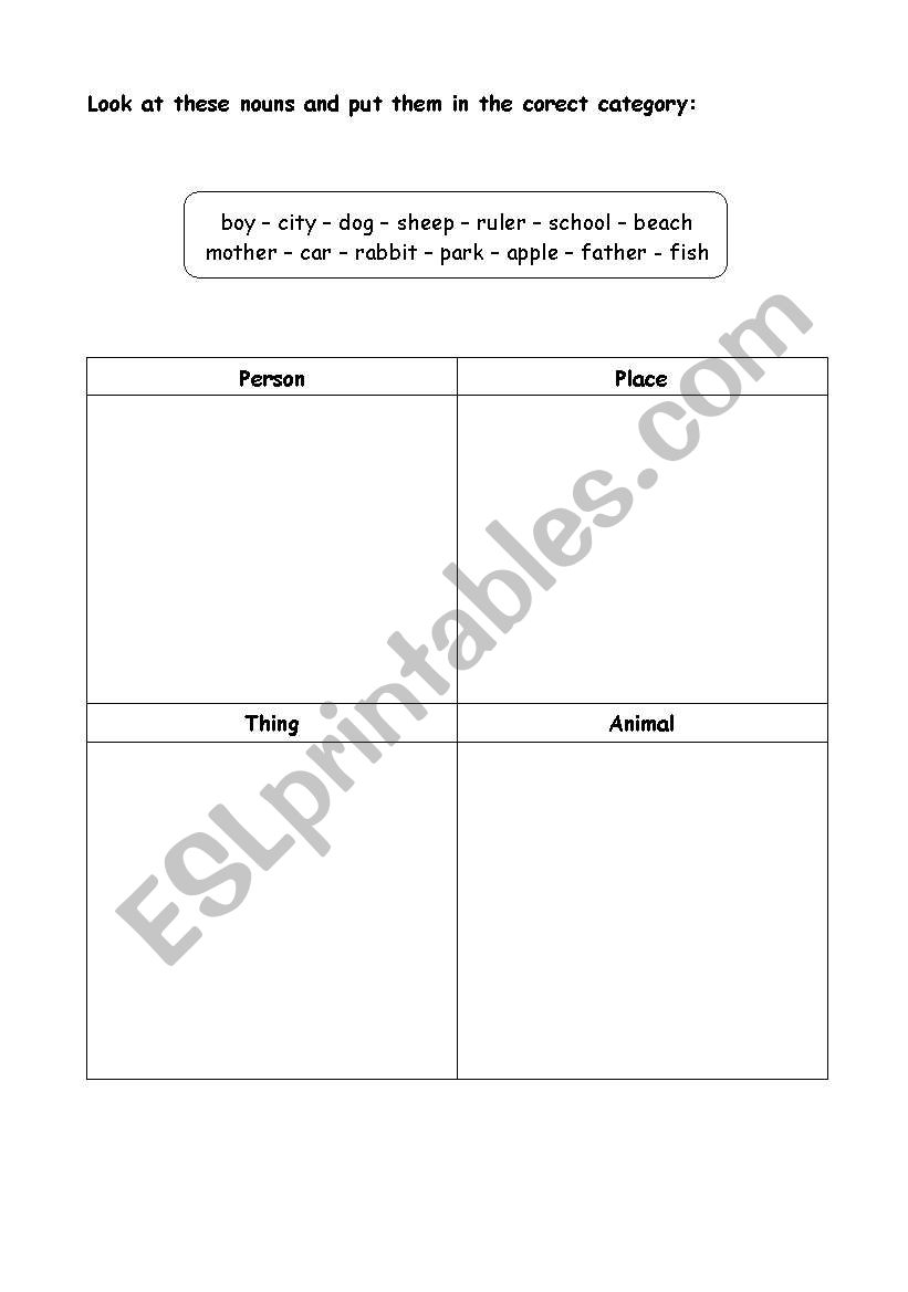 Nouns worksheet