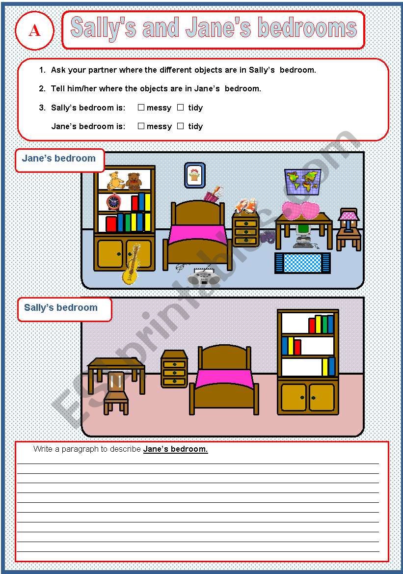 Pairwork: Sally´s and Jane´s bedrooms: part 2 (out of 3) Pairwork: Sally´s and Jane´s bedrooms: part 2 (out of 3)