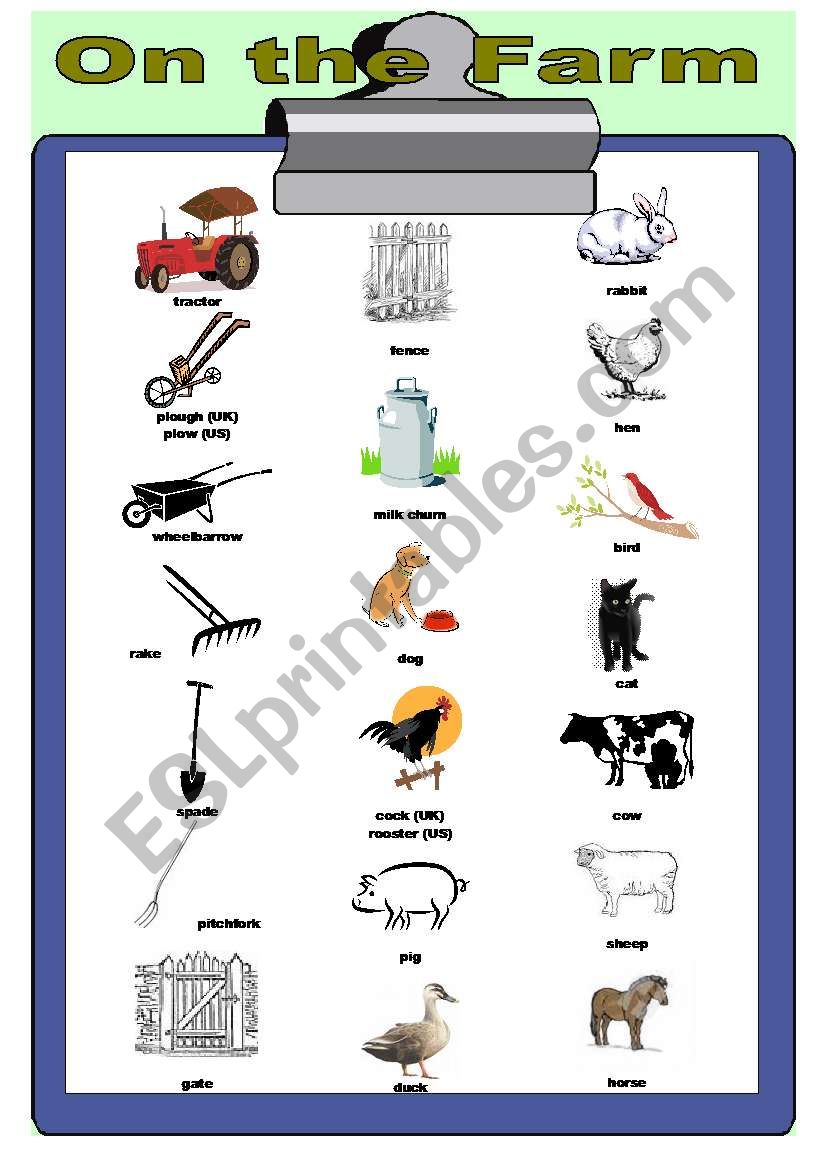 On the Farm - Pictionary worksheet