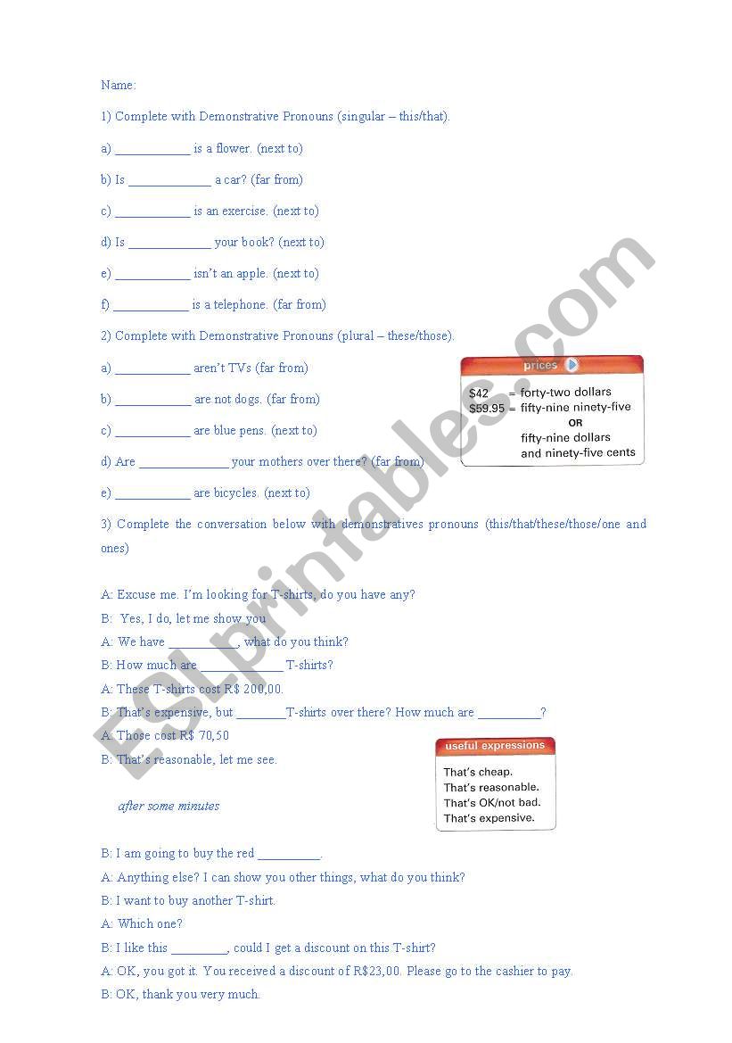 Demonstrative and one, ones pronouns