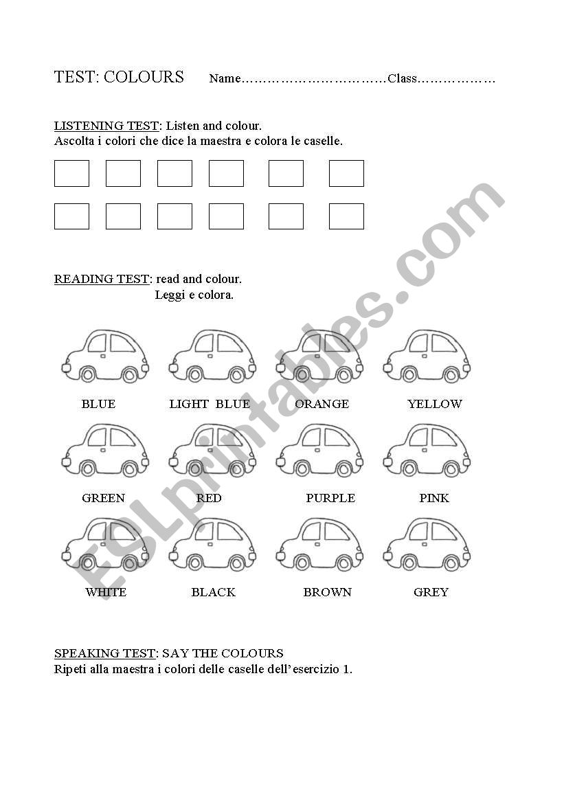 test  - colours worksheet