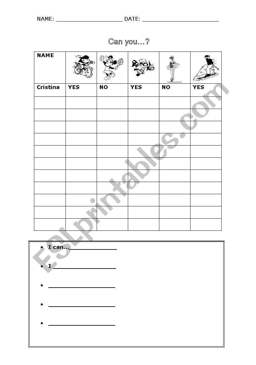 Can you...? worksheet