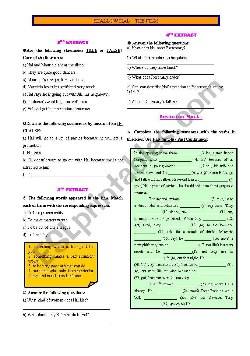 Shallow Hal 2 worksheet