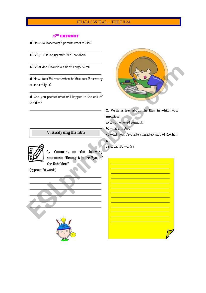 Shallow Hal 3 worksheet