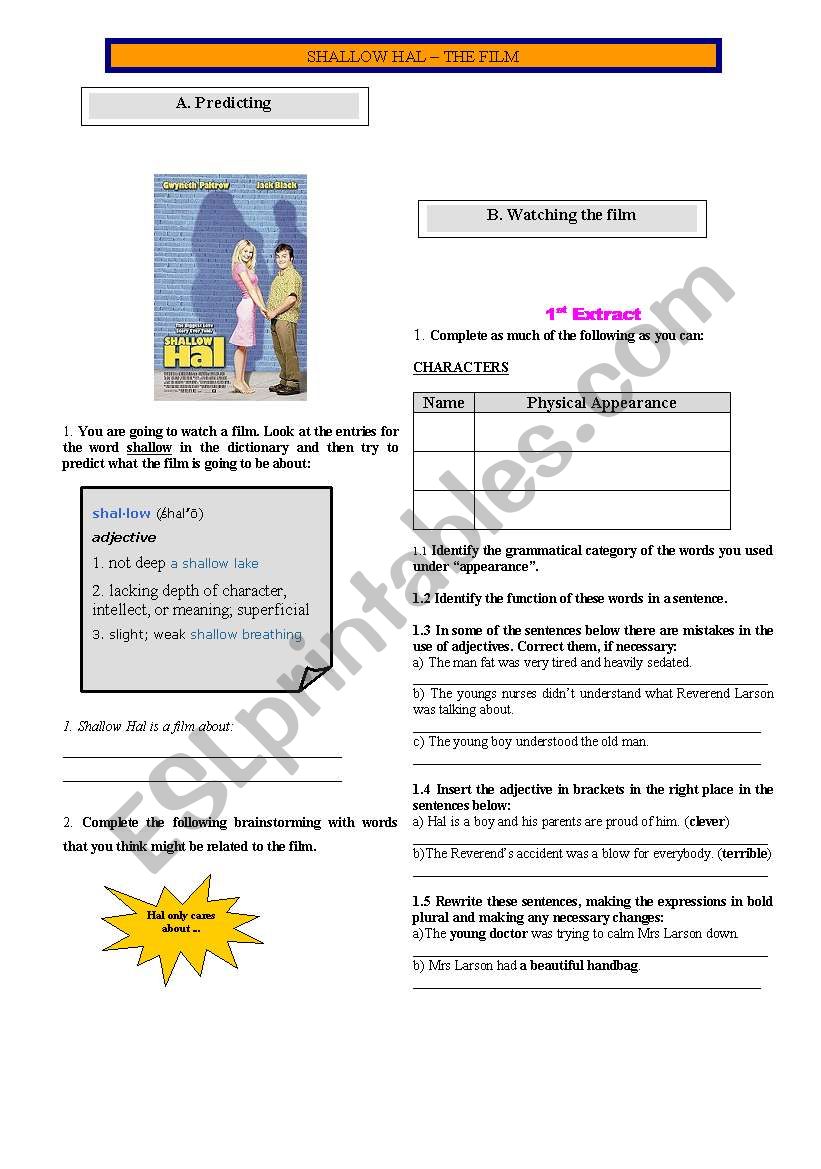 Shallow Hal 1 worksheet