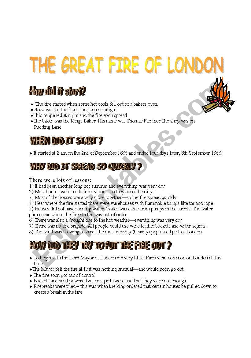 The Great Fire of London worksheet