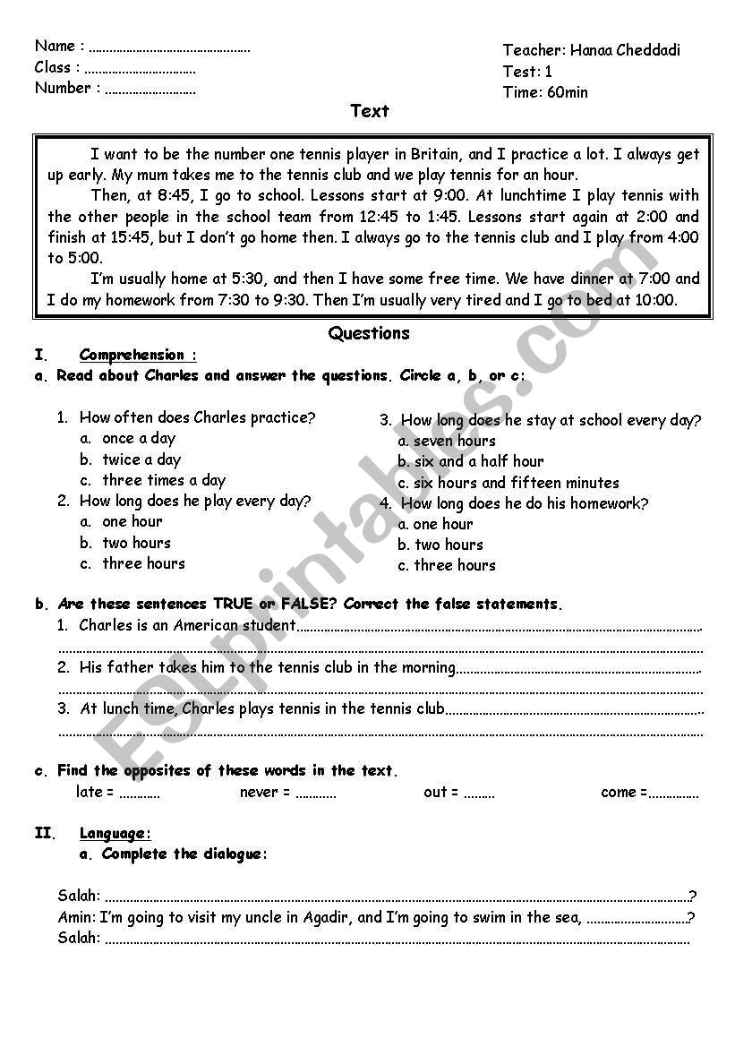 test worksheet