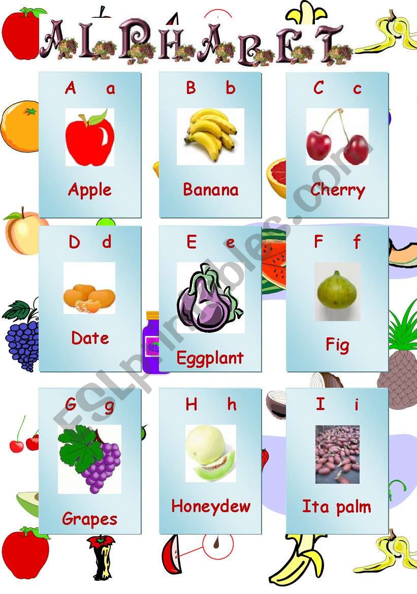 fruit and vegetables alphabet part 1 of 3