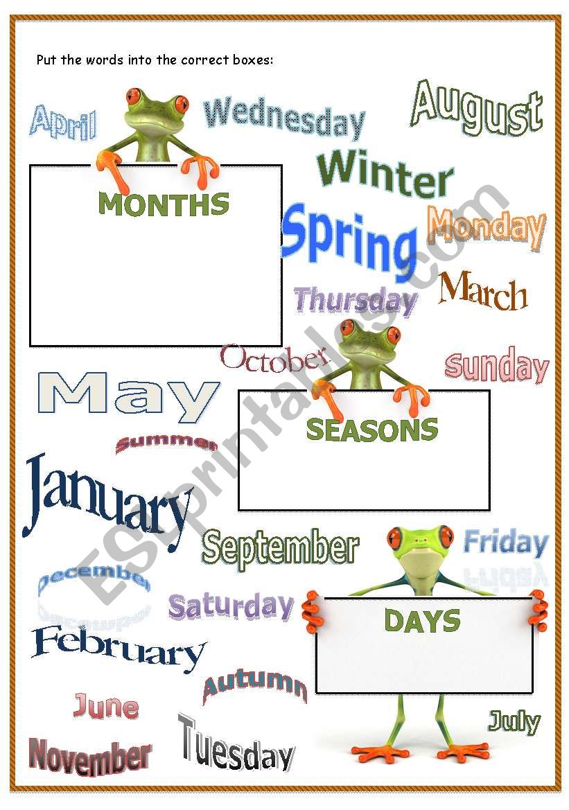 MONTHS-SEASONS-DAYS worksheet