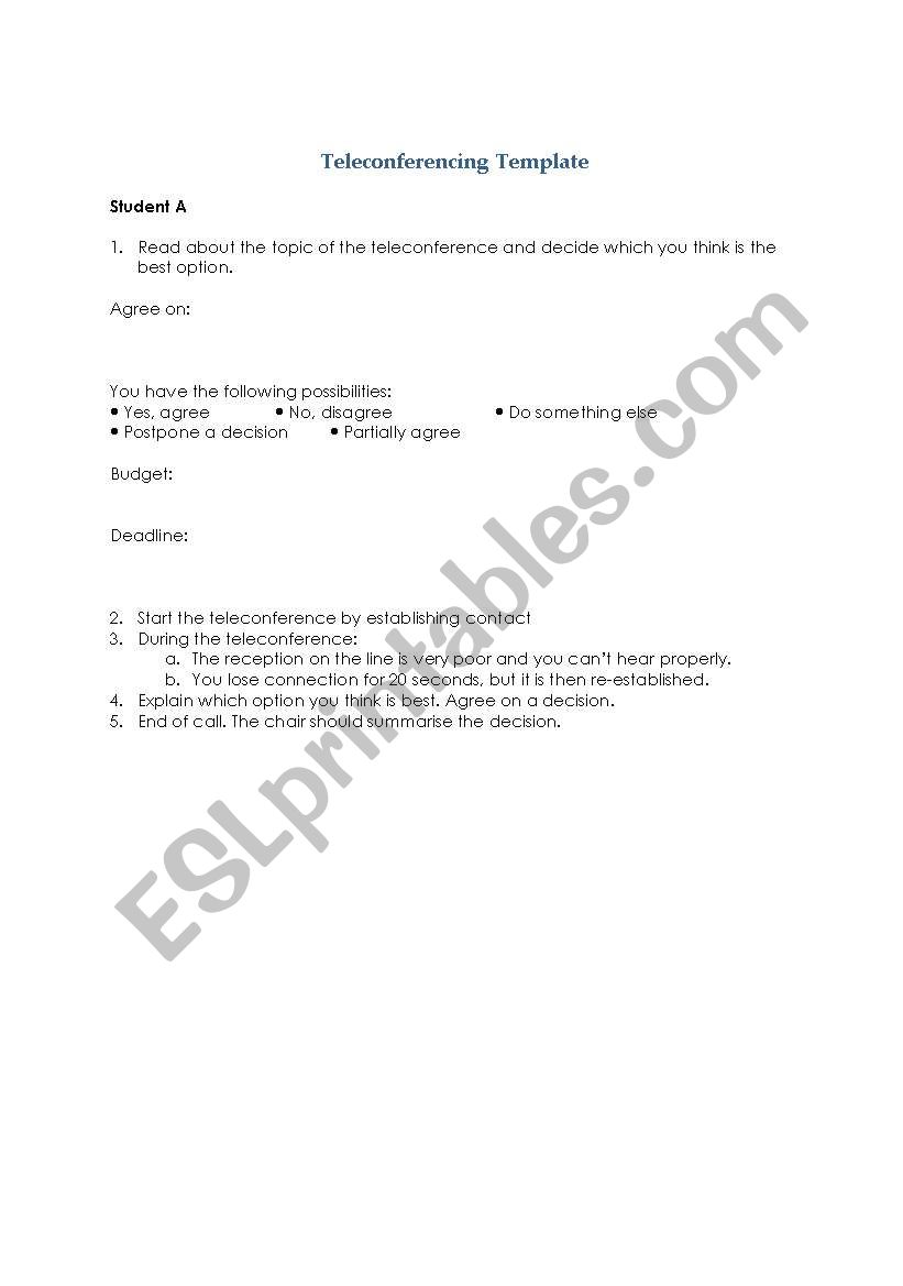 Teleconferencing Template worksheet