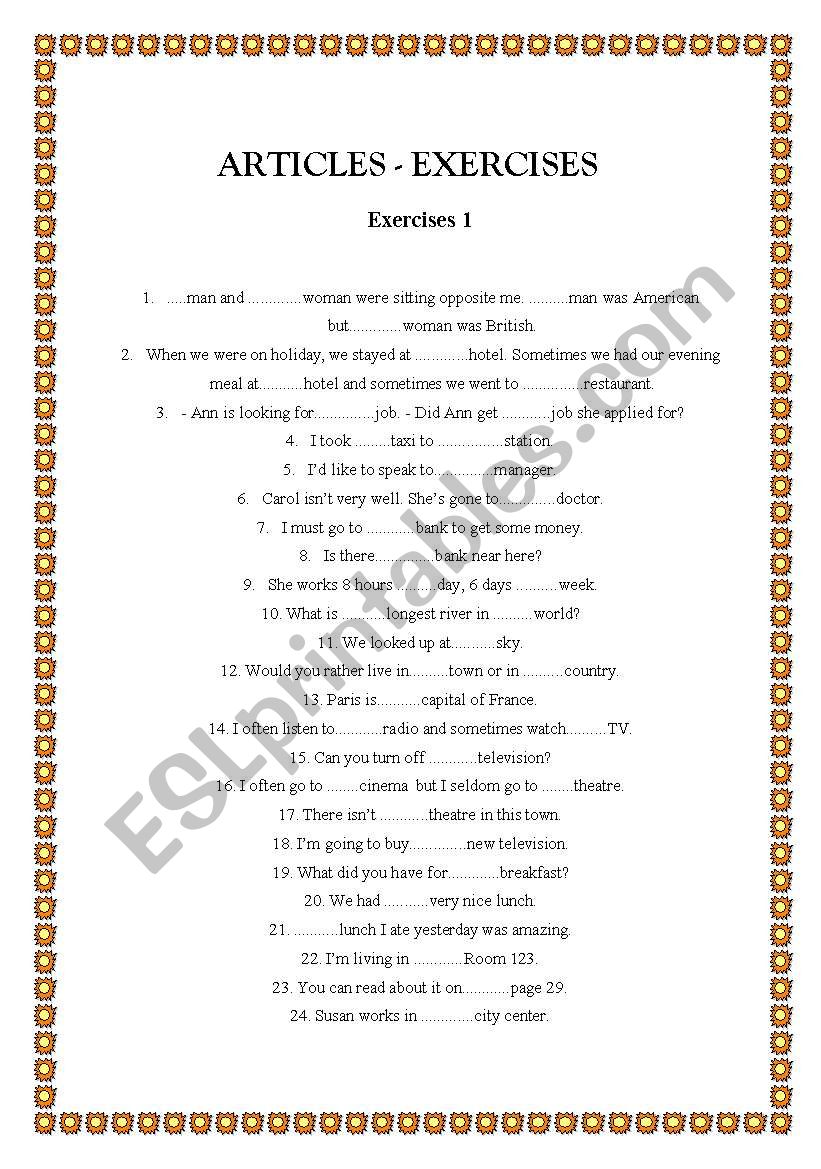 Articles - exercises (5 pages) + key - fully editable