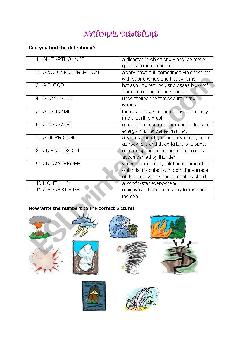 Natural disasters worksheet