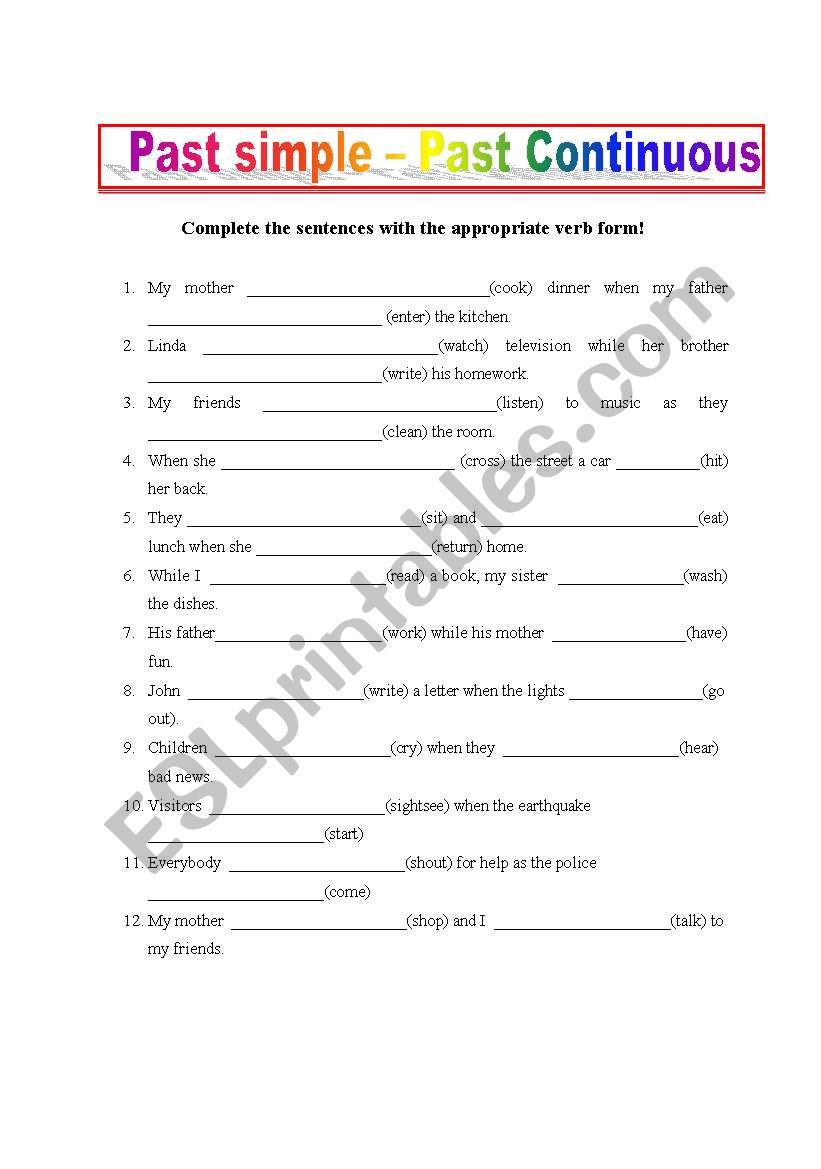 Past Simple-Past Contiuous  worksheet