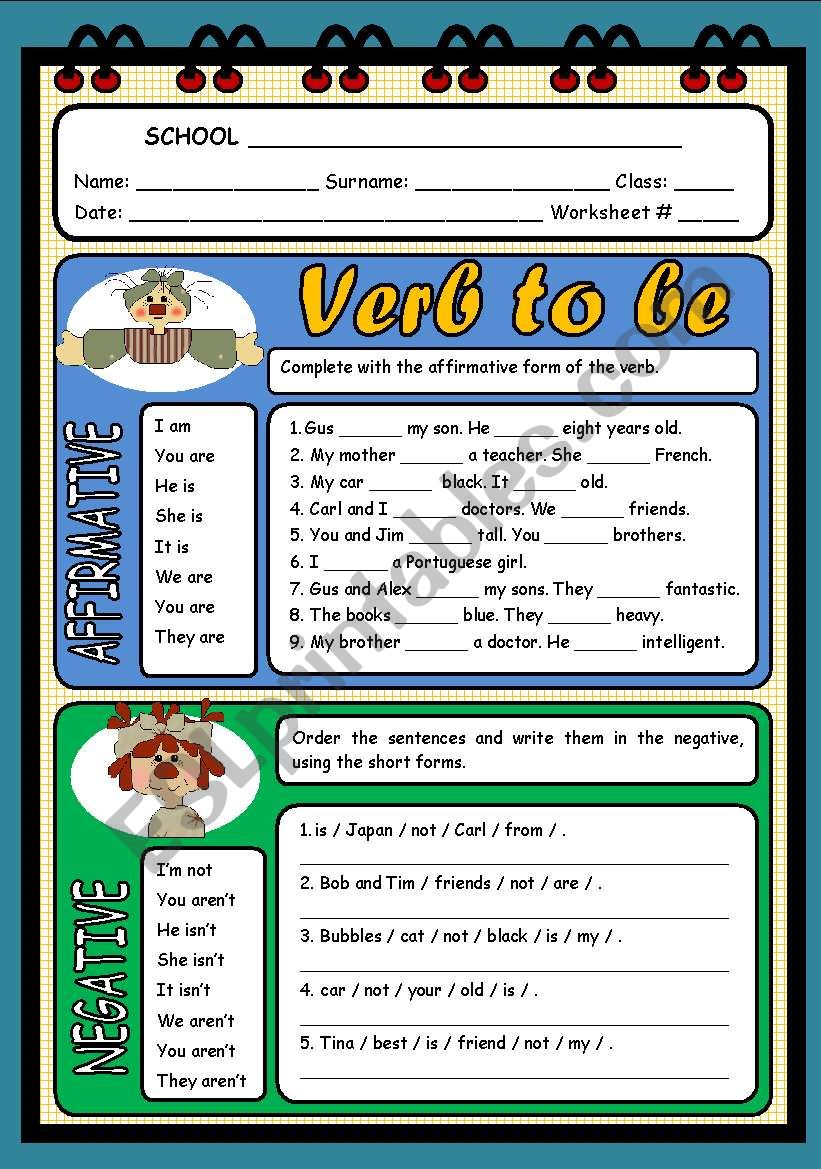VERB TO BE ( 2 PAGES ) worksheet