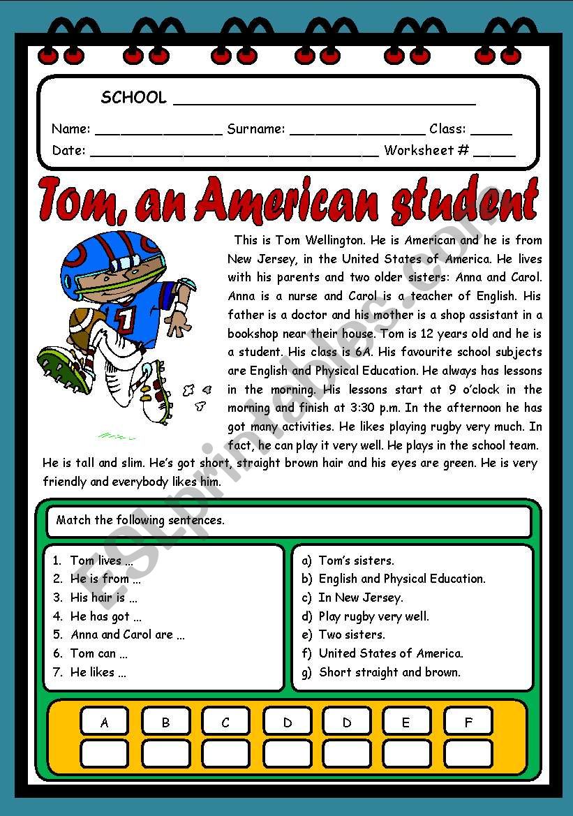 TOM, AN AMERICAN STUDENT ( 2 PAGES )