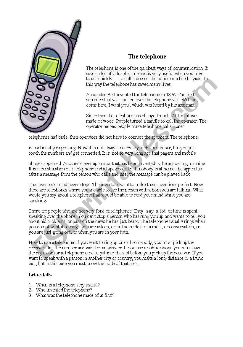 The telephone worksheet