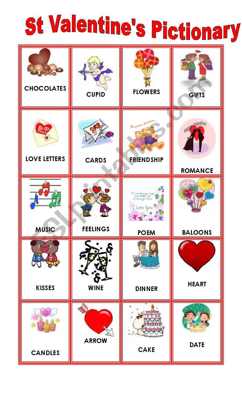 ST VALENTINES PICTIONARY worksheet