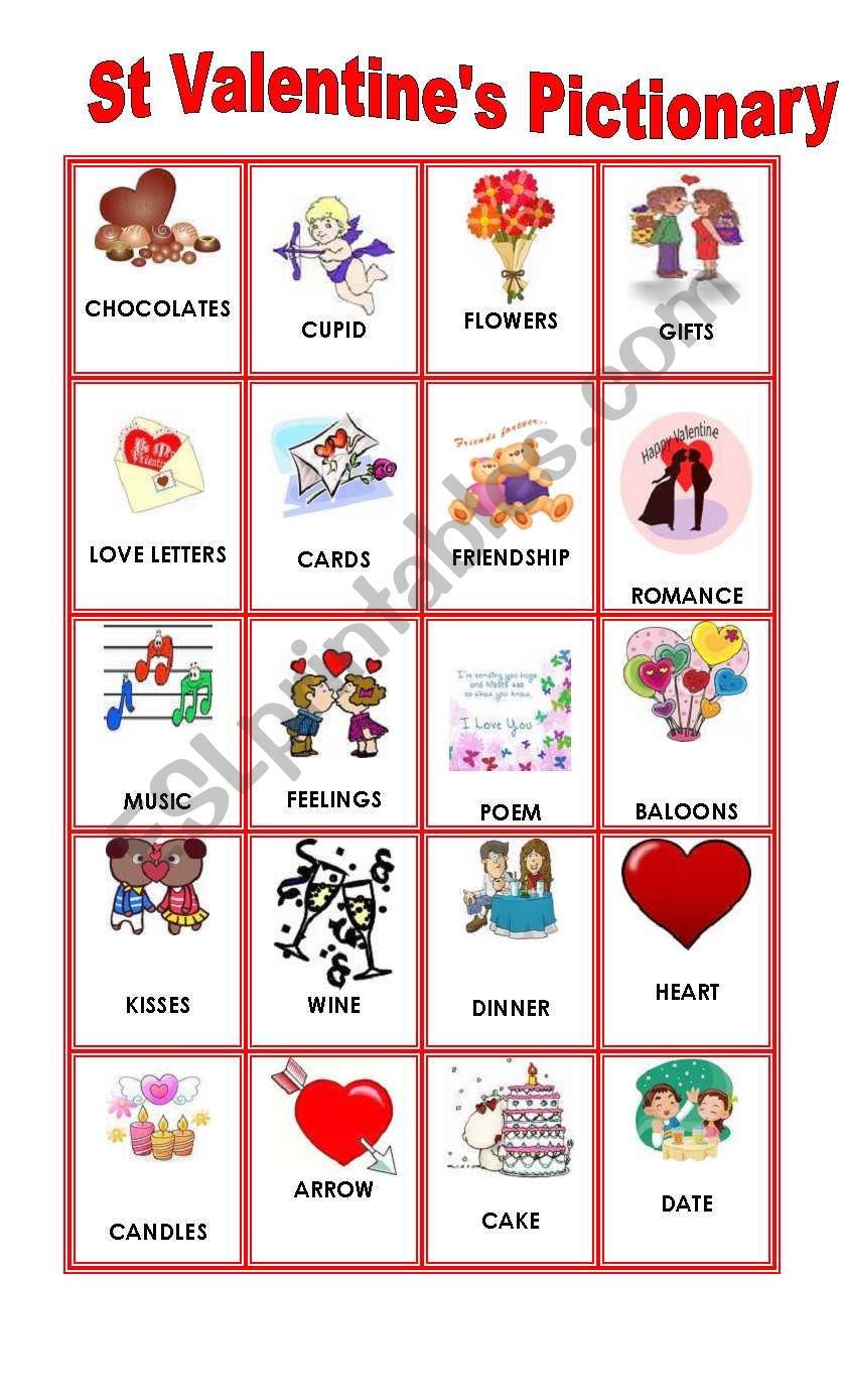 ST VALENTINEÂ´S PICTIONARY worksheet