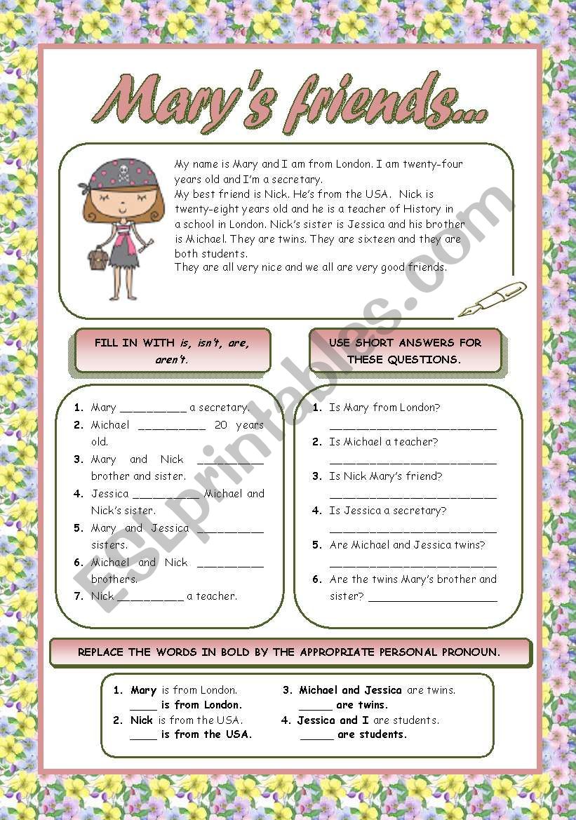 MARYÂ´S FRIENDS worksheet