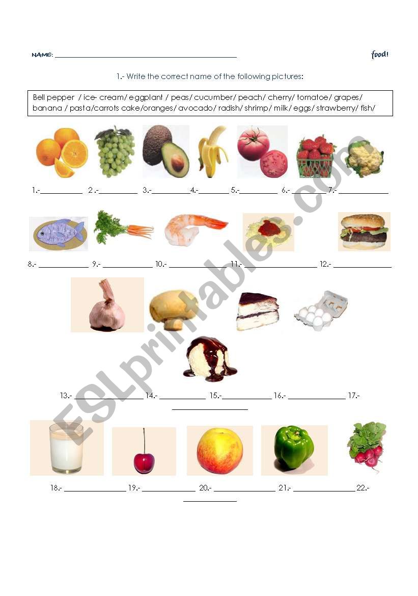 FOOD worksheet