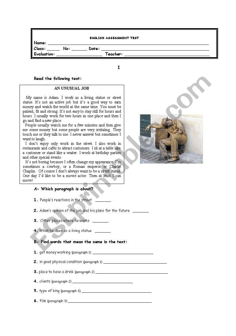 Test about jobs worksheet