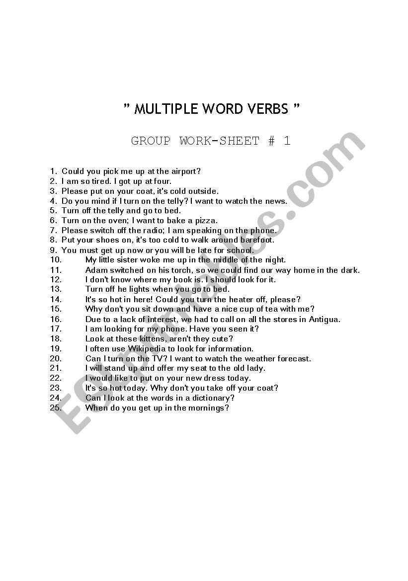 MULTIPLE WORD VERBS worksheet
