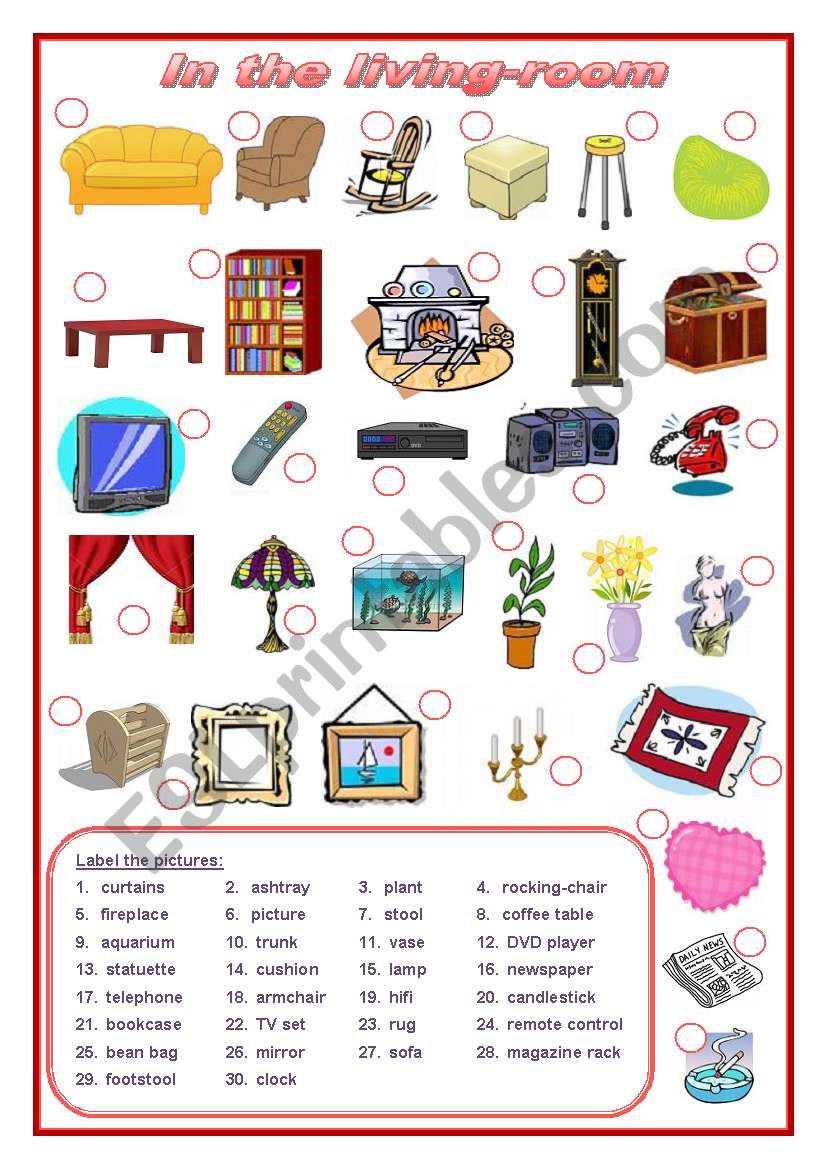 In the living-room (editable) worksheet