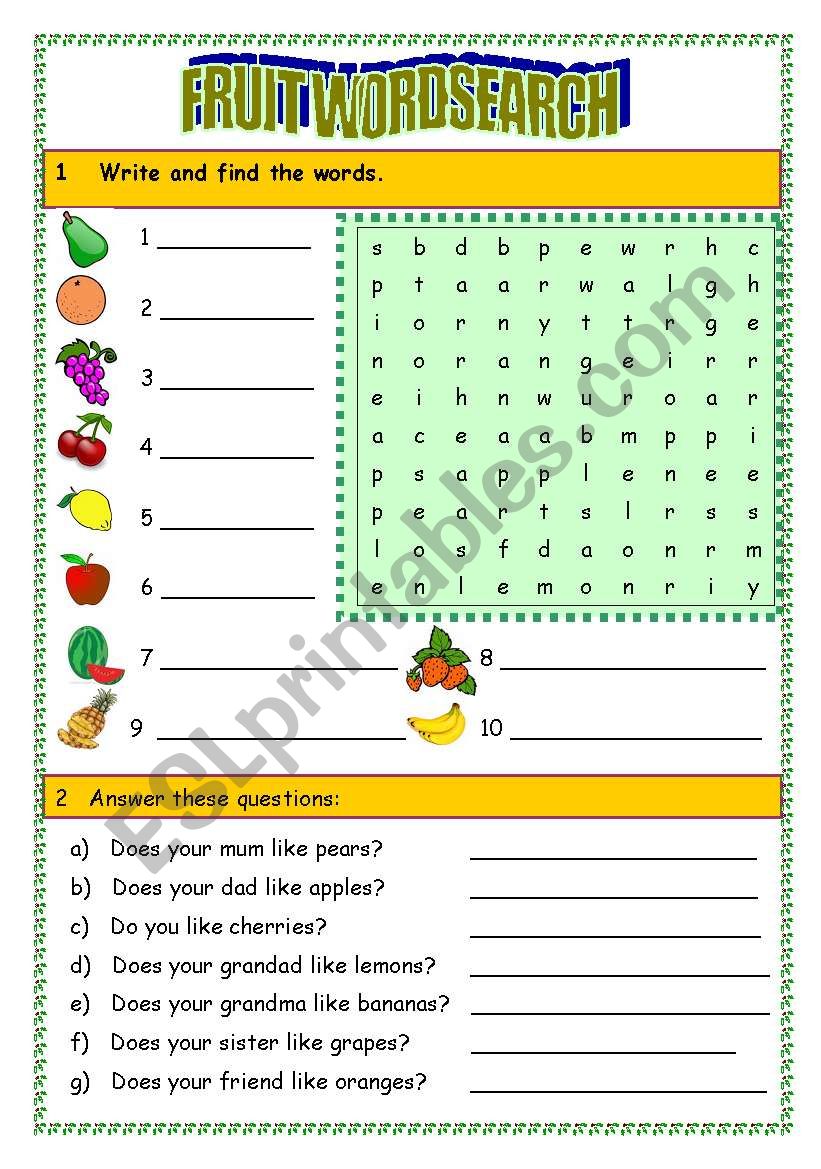 FRUIT WORDSEARCH worksheet