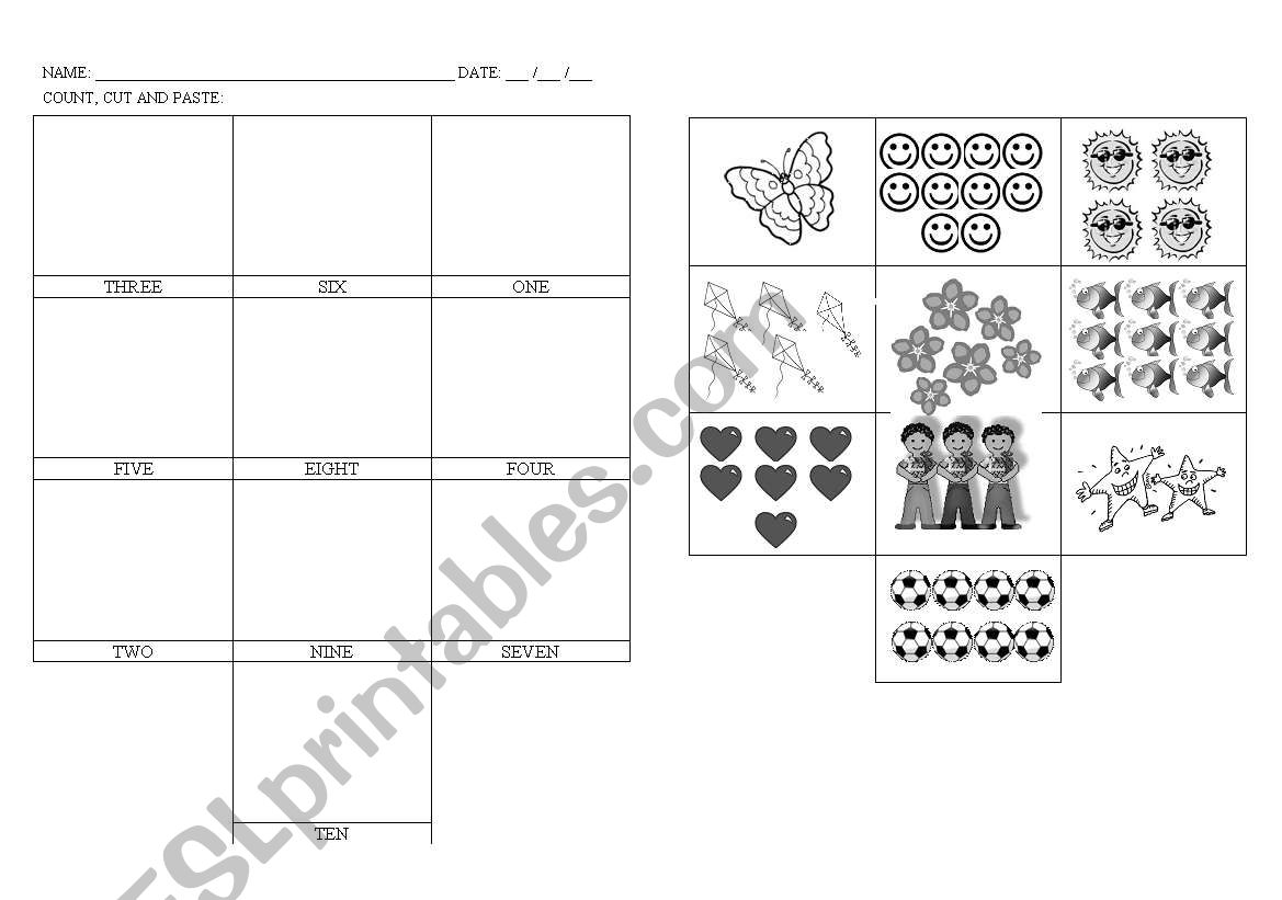English worksheets: Numbers cut and paste