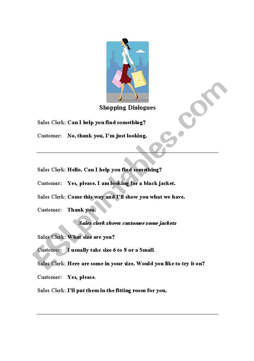 Shopping dialogues worksheet