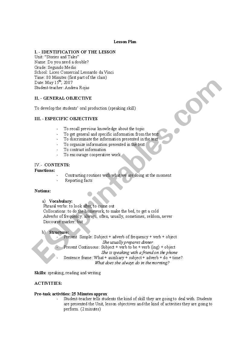 Do you need a double? worksheet