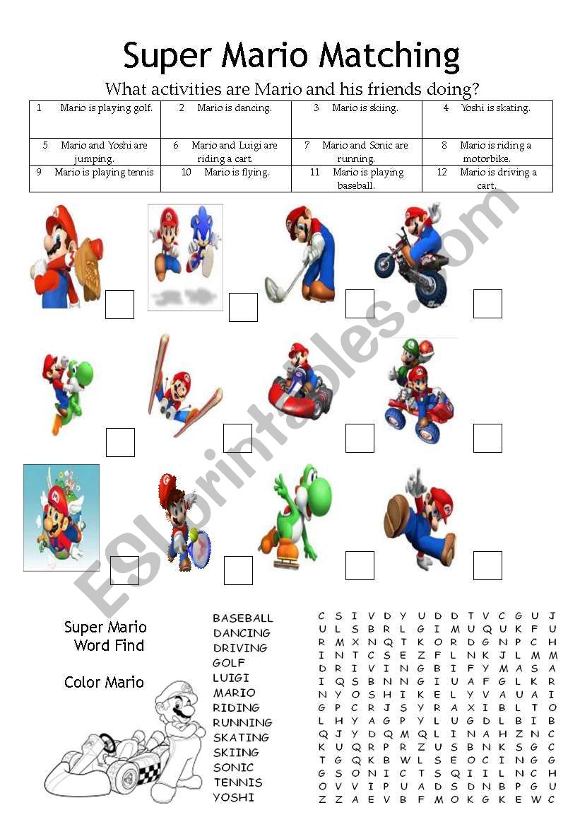 Super Mario Matching worksheet