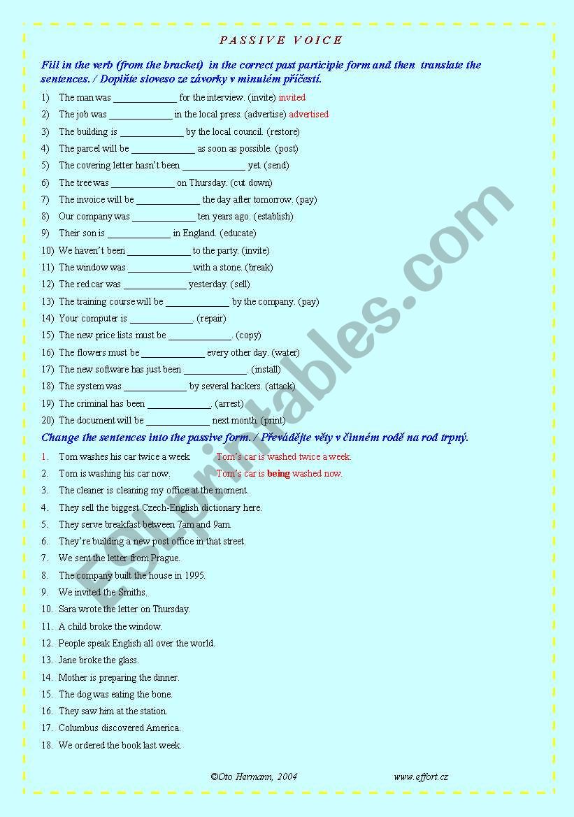 Passive voice activity worksheet