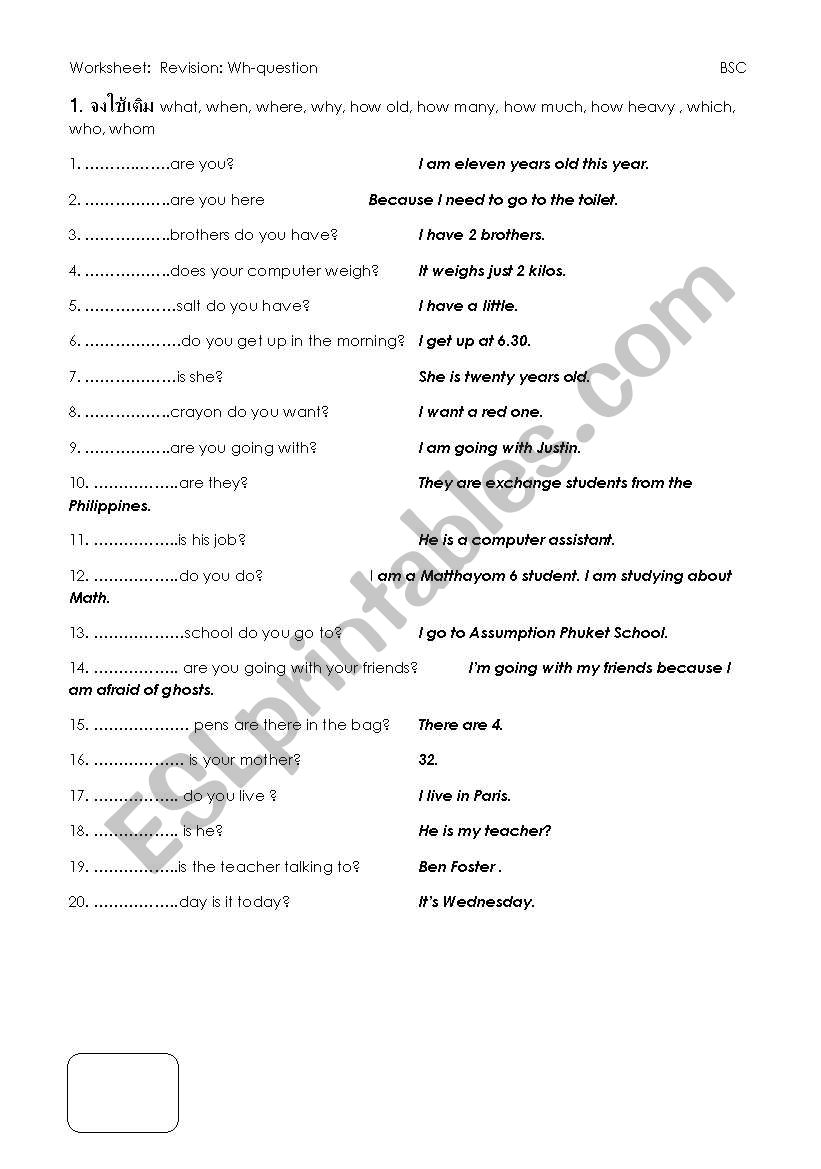 Wh-questions worksheet