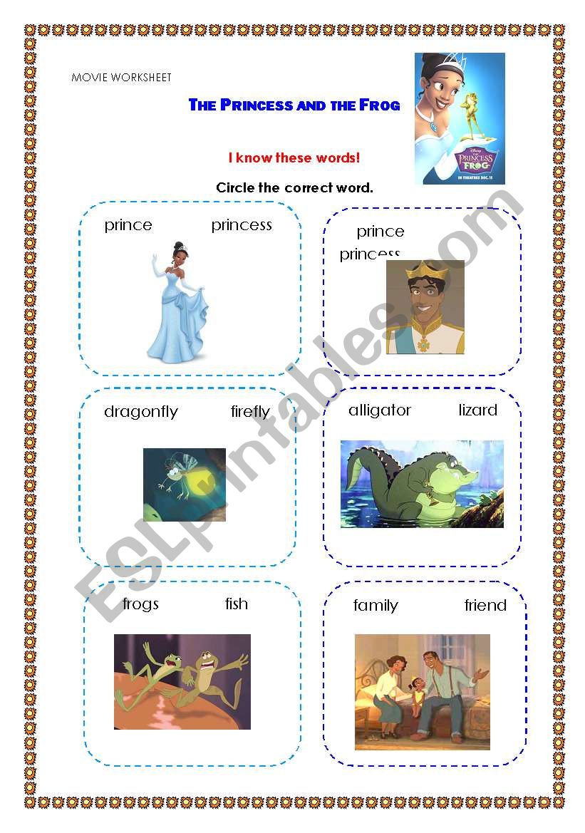 The Princess and the Frog worksheet
