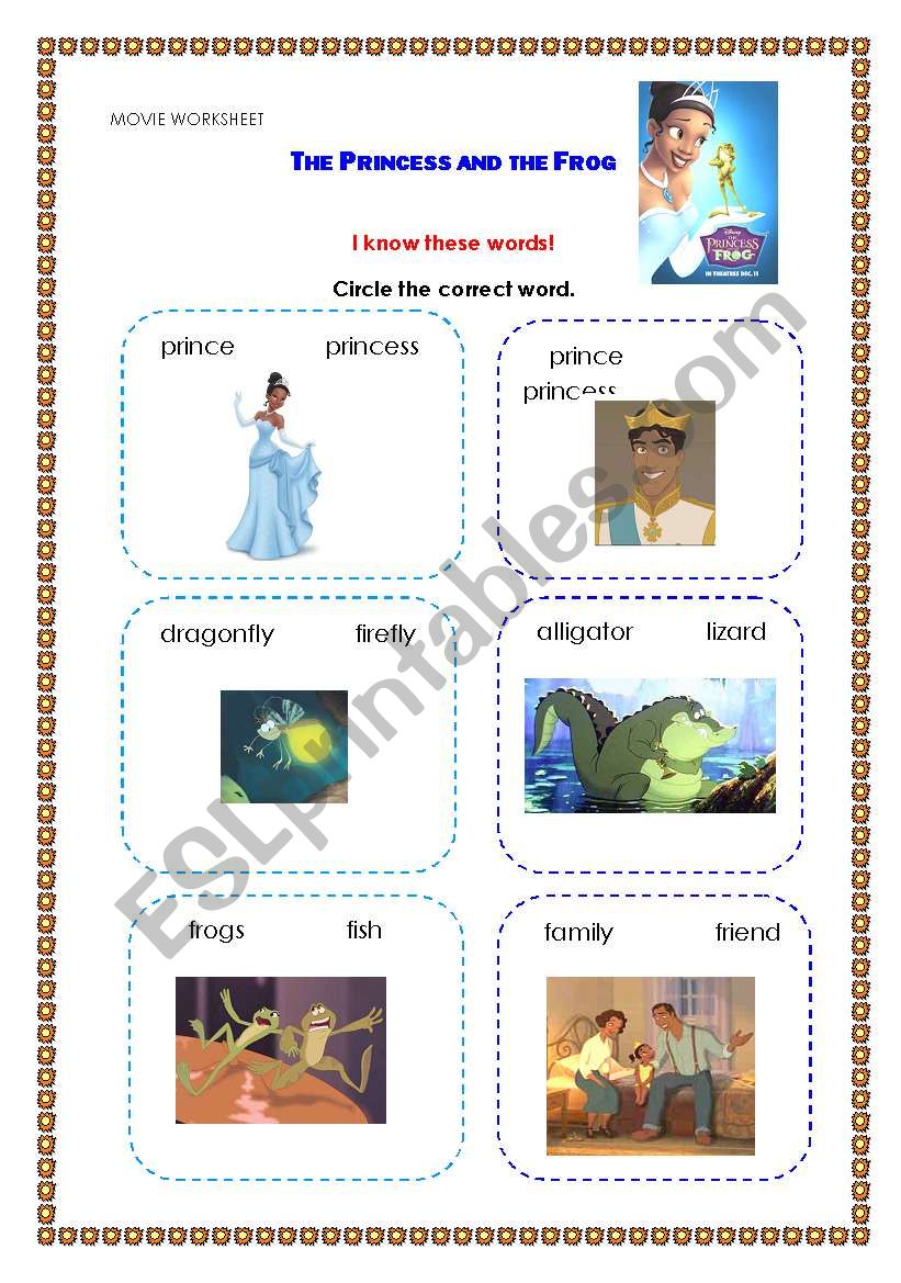 The Princess and the Frog worksheet