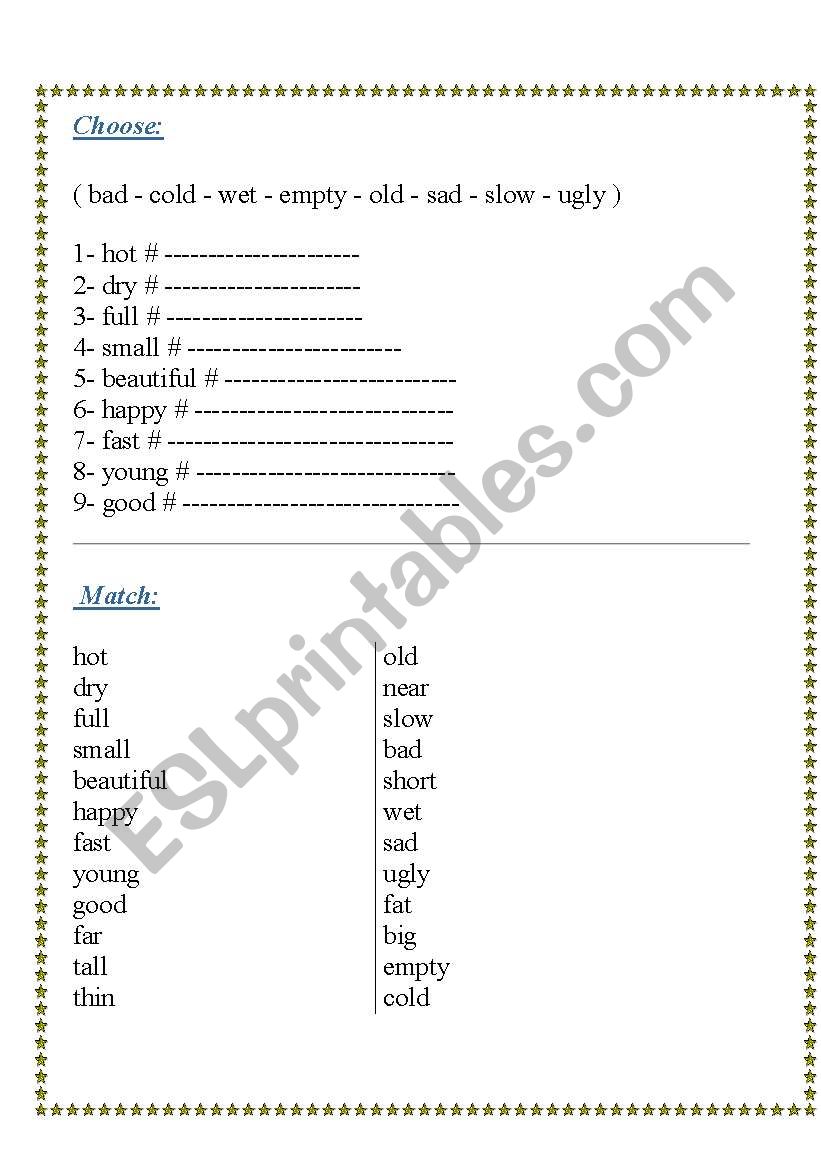 opposites worksheet