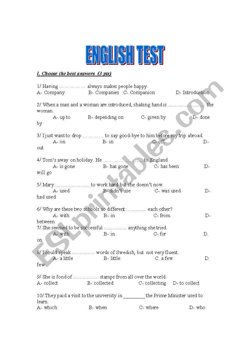 ENGLISH TEST worksheet