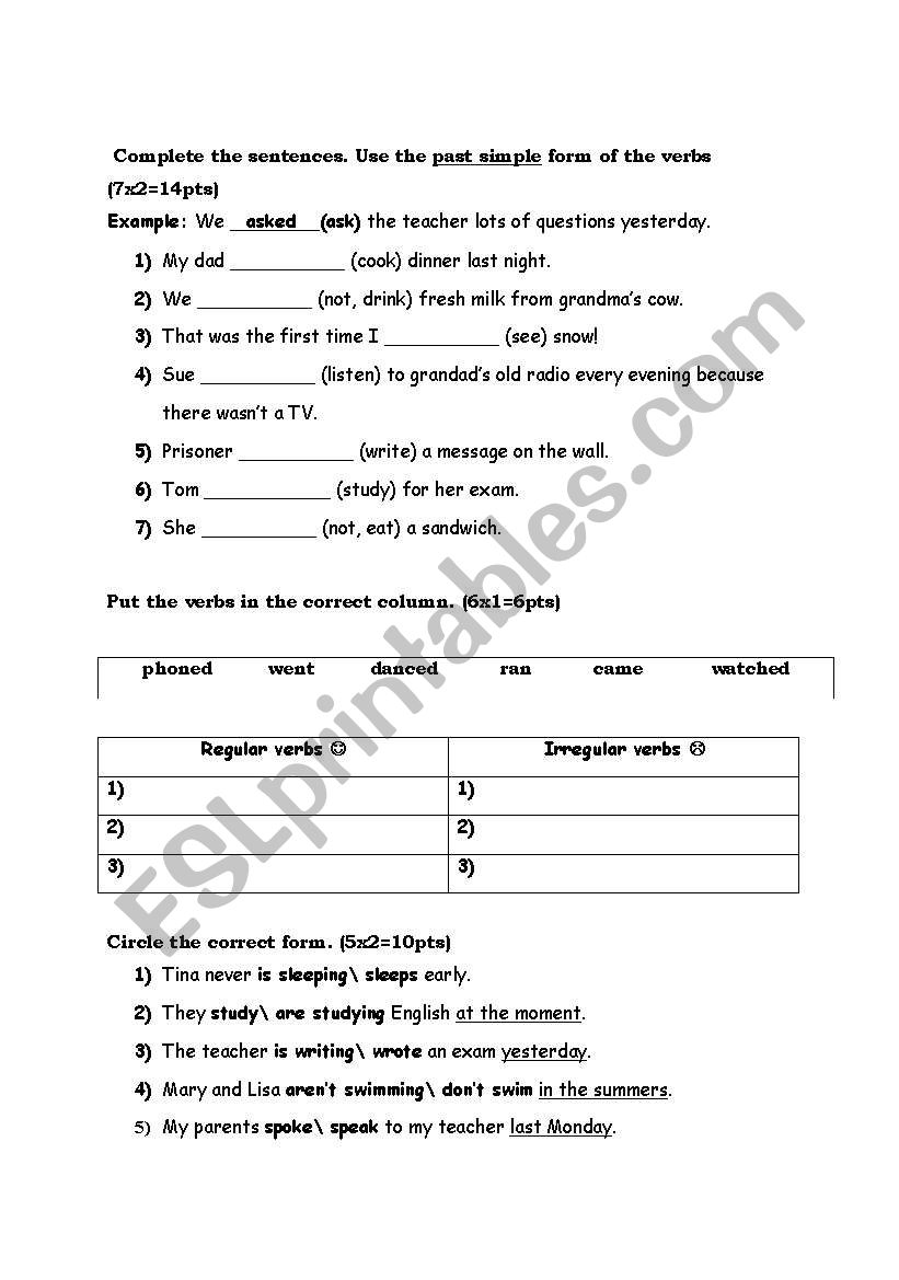 past simple exercises regular and irregular verbs