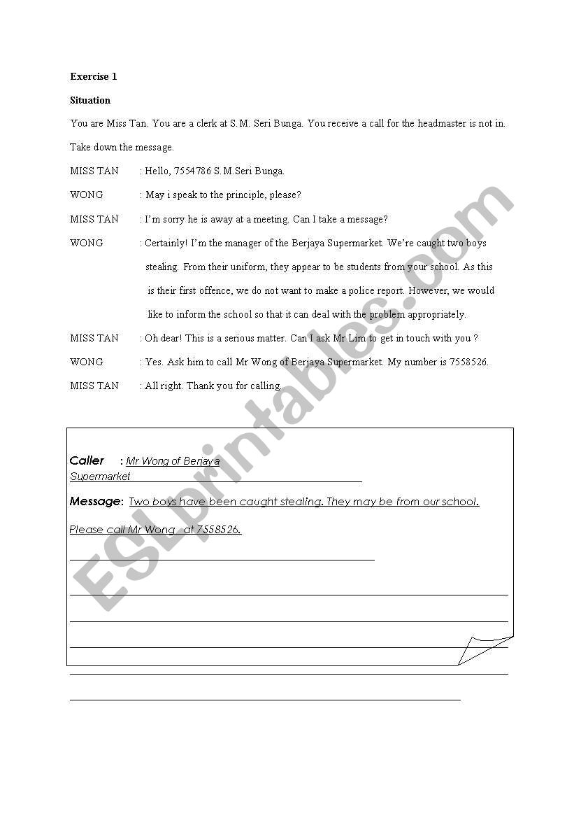 Telephone skills worksheet