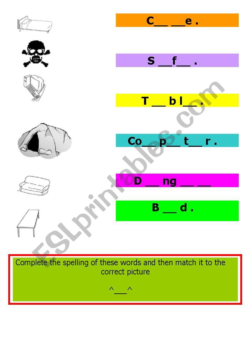 Complete the spelling worksheet