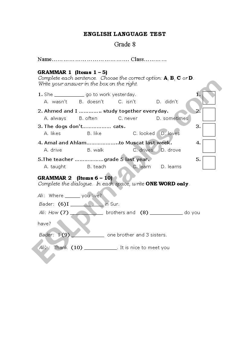 grammar worksheet