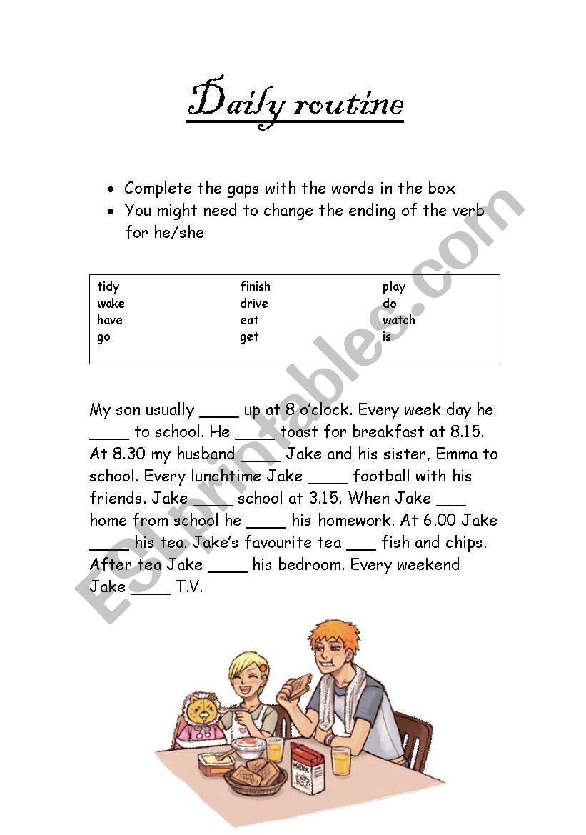 Daily routine worksheet