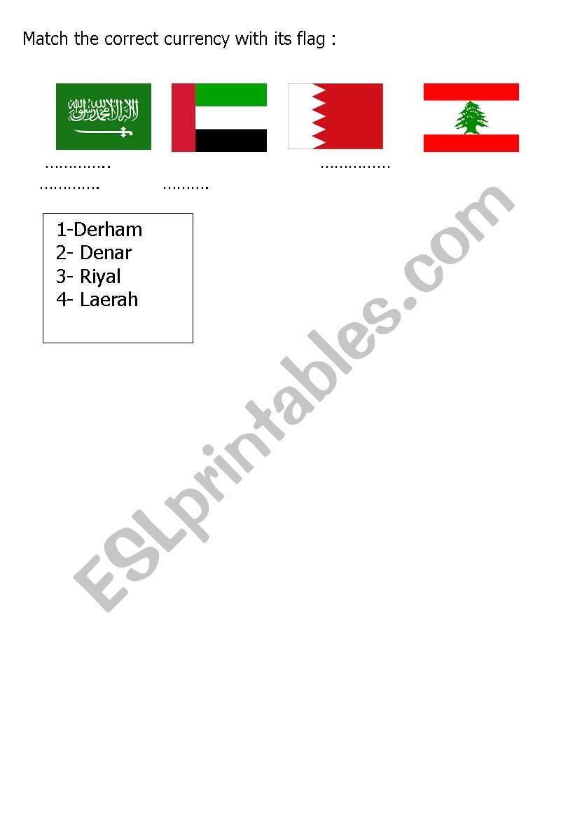 Match the correct currency with its flag