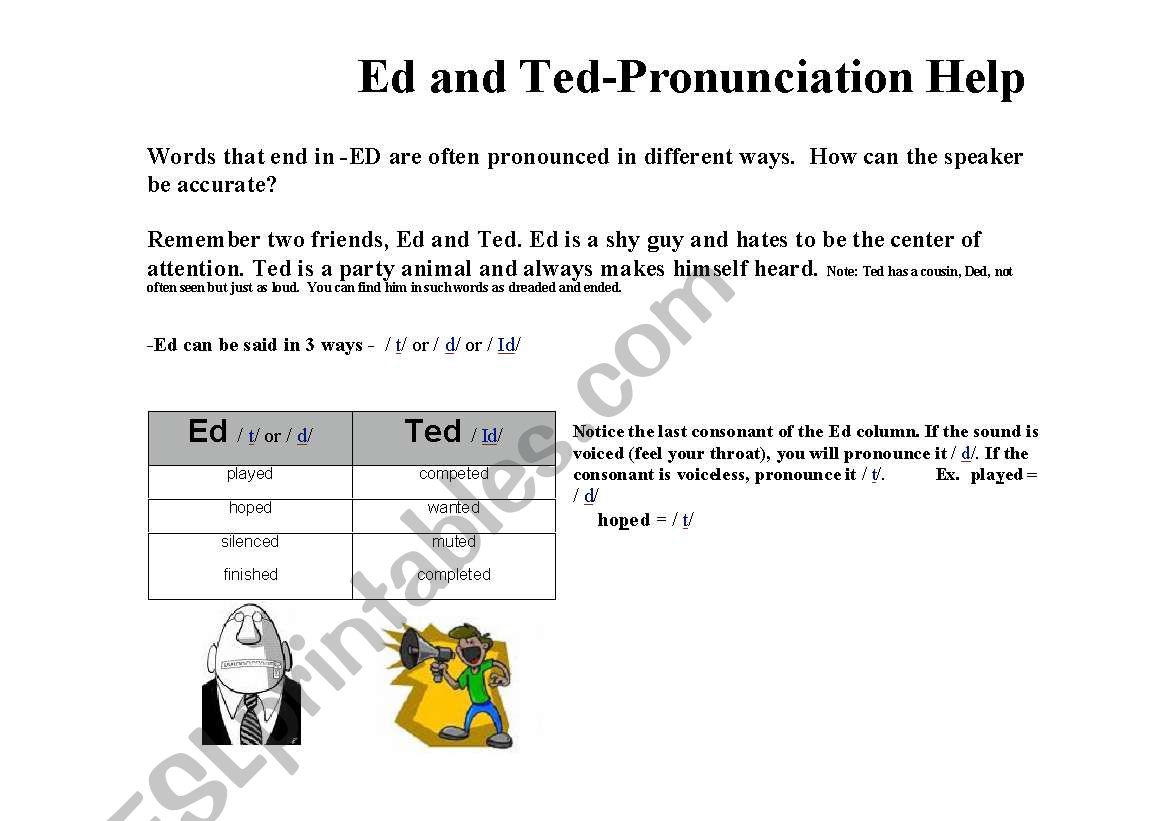 Ed and Ted pronunciation help worksheet