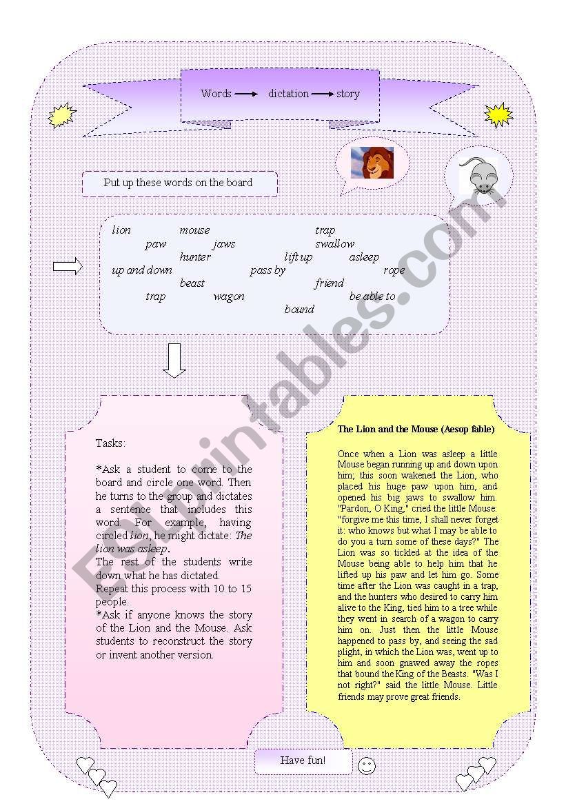 Words-dictation-story worksheet
