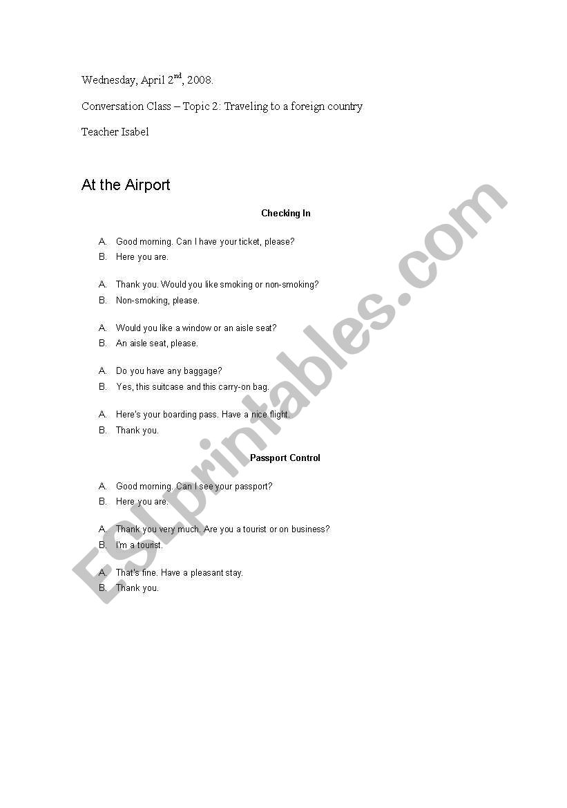 Conversation about vocabulary for traveling