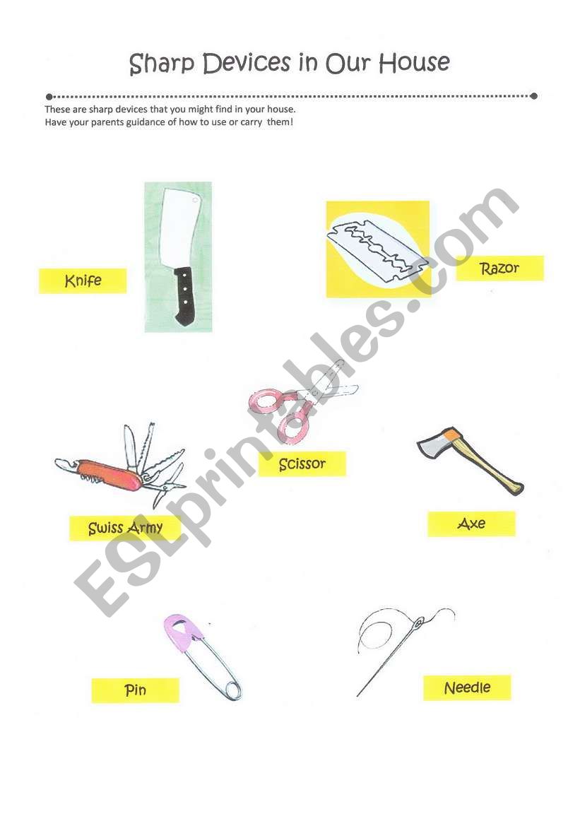 Sharp Devices in Our House worksheet