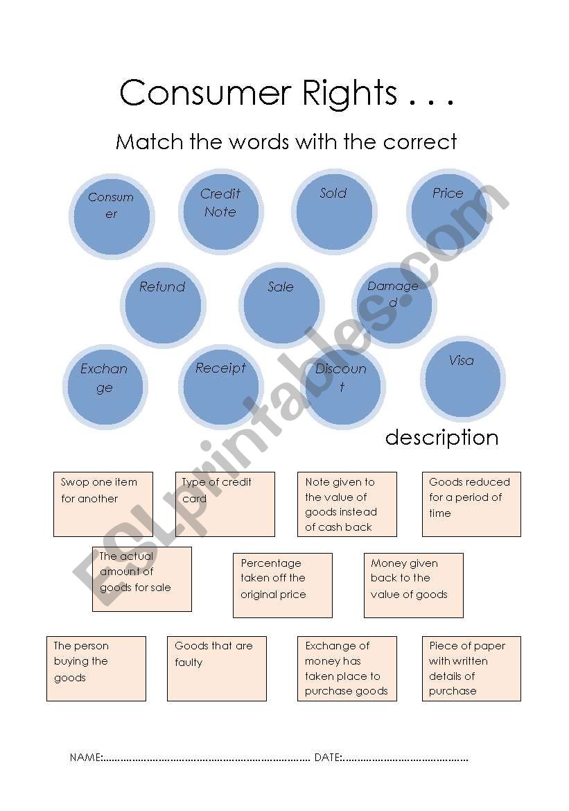 consumer rights worksheet