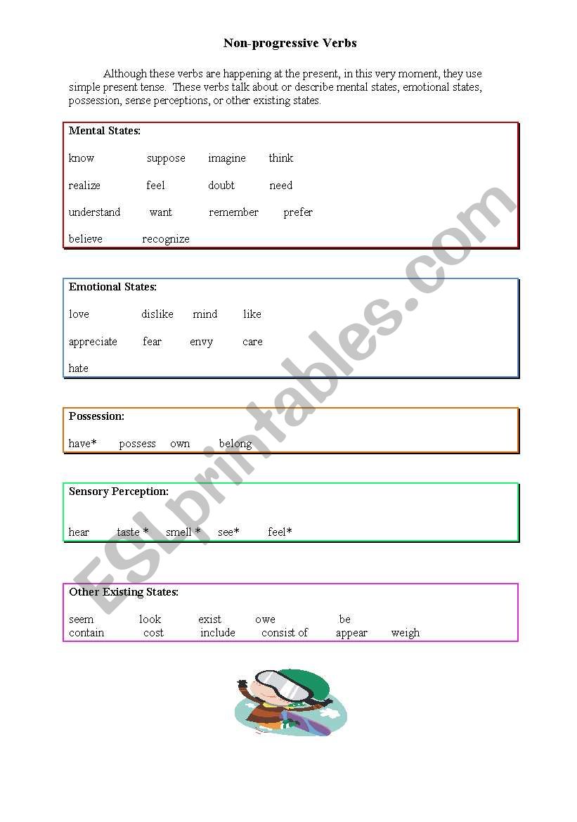 NON-PROGRESSIVE VERBS worksheet